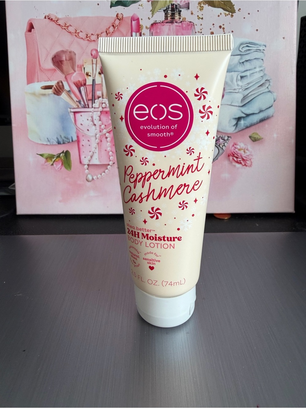 eos Peppermint Cashmere Body Lotion - Cream & Pink Accents